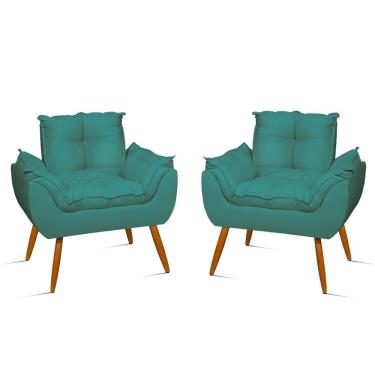 Imagem de Kit 10 Poltronas Decorativas Opala Pés Palito - Sala - Balaqui Decor Cor:azul-turquesa
