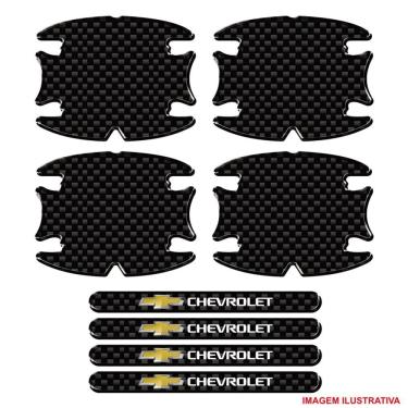 Imagem de Kit Adesivo Protetor Maçanetas Carro Fibra Carbono Chevrolet Preto
