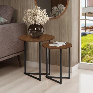 Imagem de Mesa Lateral Jade Conjunto Com 2 Mesas Pé De Aço Preto Luxo