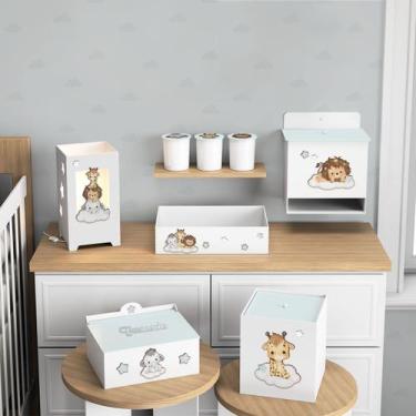 Imagem de Kit Higiene Mdf 8 peças Decoração Bebê Safari Baby Nuvem - Neném na Nu