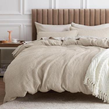 Imagem de Conjunto de capa de edredom Bedsure Cotton Waffle Weave Beige Cal King