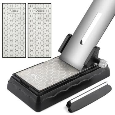 Imagem de Kalolary Pedras De Amolar Diamantadas Com Guia Afiação, Pedra Afiar Facas, Base Antiderrapante Para Formões, Conjunto Plainas, Ângulo Placa Fina/Grossa (600/1200)