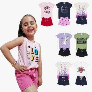 Imagem de Kit Sortido 14 Peças de Roupas Infantil Menina Kit 7 Conjuntos Infanti