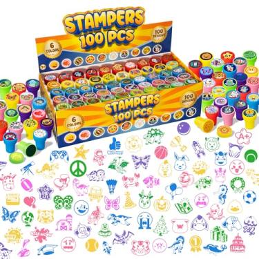 Imagem de 100 carimbos variados para crianças (100 designs diferentes, dinossauro, safári de zoológico, borboleta, espaço) para lembrancinhas de festa, prêmios de carnaval, escola, ovos de Páscoa, Halloween