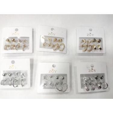 Imagem de Kit 4 pequenos Brincos femininos folheados de zircão Brincos Argola - 