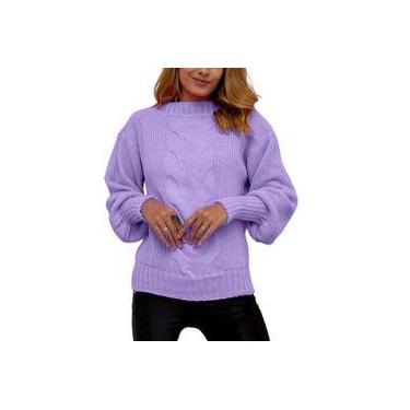 Imagem de Blusa tricôt feminina manga longa modelo trança frontal fang gola alta