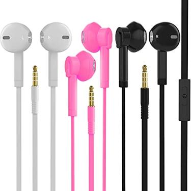 Imagem de V-8 Fones de ouvido intra-auriculares com fio sem emaranhamento, isolamento de ruído, som acionado por graves, 3,5 mm, pacote com 3, preto, rosa, branco