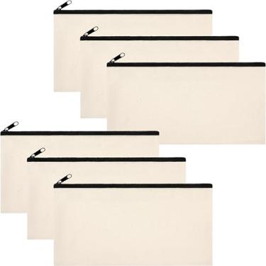 Imagem de Phicorn Bolsa de lona com zíper – Bolsas de maquiagem de lona a granel para cosméticos, estojo, dinheiro e presentes, Bege, Bege liso