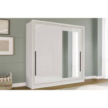 Imagem de Guarda Roupa Casal 2 Portas de Correr (1 c/ espelho) e 2 Gavetas Valência Branco - Politorno
