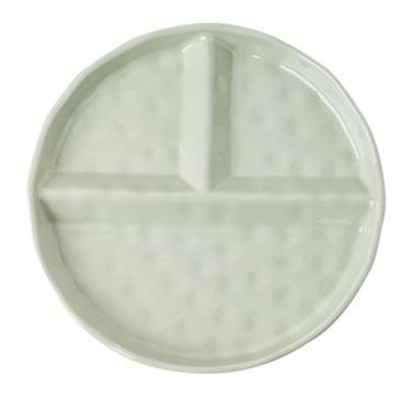 Imagem de KiBcsLic Prato de jantar de porcelana, bandeja de cerâmica, presentes de inauguração, prato moderno antiderrapante com divisórias para adultos, travessa de, Redondo Verde