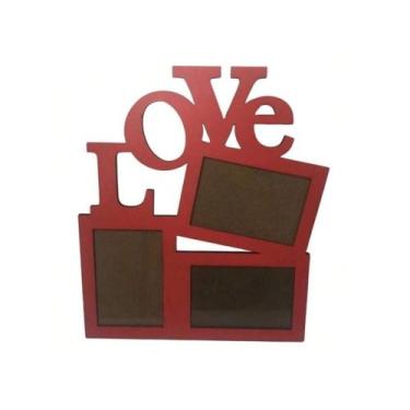 Imagem de kit 3un Porta Retrato Triplo Love Mdf Fotos 10x15cm - NoBrand