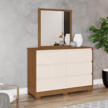 Imagem de Cômoda 129,5cm com Espelho 6 Gavetas Ravenna Henn, Nature/Off White