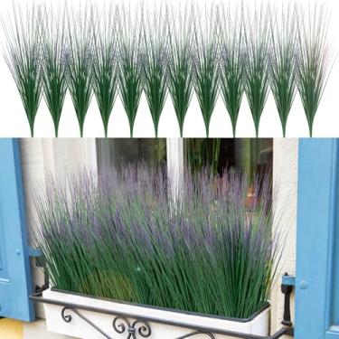 Imagem de LUZOGA 12 pacotes de plantas de grama artificial ao ar livre, arbustos falsos, caules, gramíneas falsas, cebola, trigo, resistente aos raios UV, para decoração externa de jardim, escritório, casa