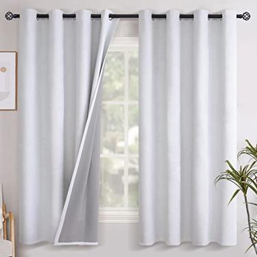 Imagem de YoungsTex Cortinas blecaute de linho branco acinzentado para quarto de 162 cm de comprimento, cortinas térmicas com bloqueio de calor com ilhós texturizadas, persianas isoladas escurecendo para sala