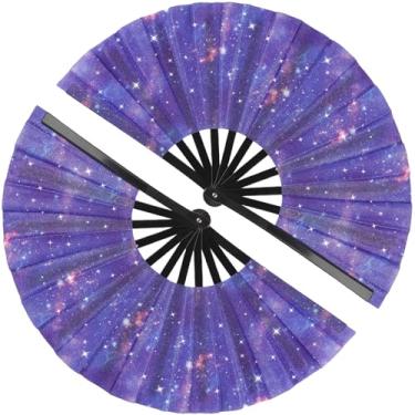 Imagem de Tkocisa Pacote com 2 ventiladores de mão dobráveis grandes com glitter para dança em linha, leque de pop, leque grande de rave para botas no chão, dança, concerto, festa, festival, decoração de casa