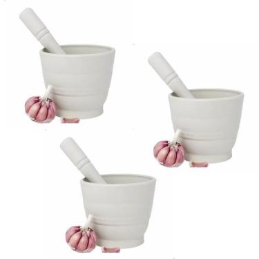 Imagem de Kit Pilão Com Socador Alho Plástico Resistente Branco GP2158 - Luatek,