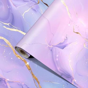 Imagem de HOMETITUTE Papel de parede de mármore azul rosa roxo papel de contato 39.9 cm x 100.1 cm Peel and Stick papel de parede vinil autoadesivo removível mármore adesivo de parede para prateleira armário