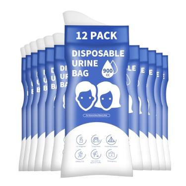 Imagem de YIGOYIHU Sacos de urina descartáveis, 12 peças de sacos de urina para viagens para mulheres e homens, bolsa portátil de 900 ml para mictório de emergência ótima para acampamento, caminhada, viagem