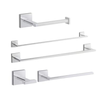 Imagem de Kit Acessórios Banheiro Kohler Square Papeleira, Cabide, Toalheiro E Portas Toalha