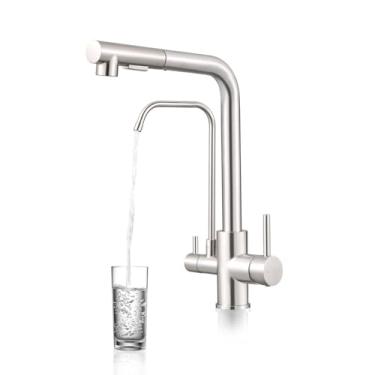 Imagem de QAOYEDE Torneira de cozinha preta de 3 vias com torneira de água purficada, torneiras de pia de cozinha com filtro, torneiras de água potável torneira de osmose reversa