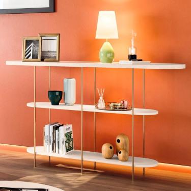 Imagem de Aparador De Sala Com Prateleiras Pé Metal Infinity Off White - Hb Móveis