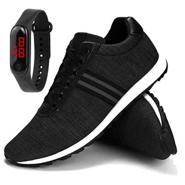 Imagem de Tênis Sapatênis Masculino Casual Confortável Com Relógio Slim (40, Preto)