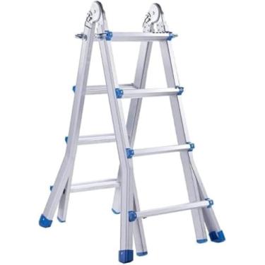 Imagem de Escada Dobrável Escada Dobrável De Alumínio Escada Portátil 6 Em 1 Degrau Escada De Extensão Para Serviço Pesado Para Casa, One Color, 4 Step Ladder