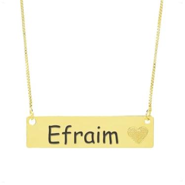 Imagem de Colar Chapinha Coração Gravação Personalizada Nome Efraim Banhado Ouro 18K - 999006023