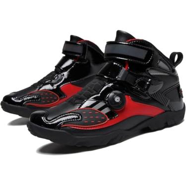 Imagem de Bota De Motocicleta, Couro Impermeável, Sola De Borracha, Respirável Antiderrapante, Com Ajuste De Marcha, Para Equipamento De Brigada De Motocicleta Corrida De Tornozelo Curto, Black, 7.5 UK