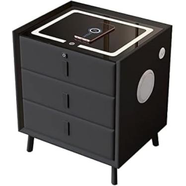Imagem de Mesa De Cabeceira Inteligente Com 3 Gavetas Smart Led Mesa De Cabeceira De Couro Regulável Com Carregamento Sem Fio Desbloqueio De Impressão Digital E Estéreo Para Quarto Sa, E, 40x40x59cm