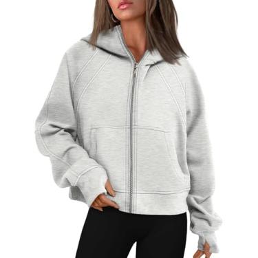 Imagem de Moletons Cortados Com Zíper Feminino Moletom Com Zíper Completo Pulôver Roupas De Inverno Com Bolso, Grey, M