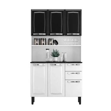Imagem de Kit de Cozinha Compacta em Aço 6 Portas 2 Gavetas Pratika Branco Preto - Itatiaia