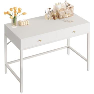 Imagem de SUPERJARE Mesa de penteadeira com gavetas, mesa de computador de 80 cm, mesas de escritório modernas e simples, mesa de maquiagem para quarto - branca