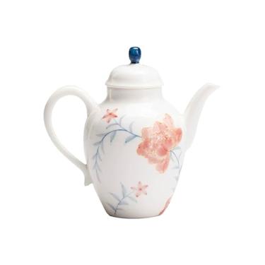 Imagem de Conjunto de chá de gongfu pintado à mão boutique – design de peônia beijada com orvalho em porcelana branca pura, inclui mini bule de chá, Gaiwan, xícaras de chá e pires, conjunto de presente para