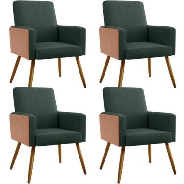 Imagem de Kit 04 Poltronas Decorativa Maria W01 Pés Palito Linho Verde Musgo mat