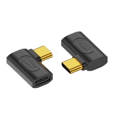 Imagem de Strhowill Pacote com 2 adaptadores USB C de ângulo reto compatível com cabo Thunderbolt 3, adaptador USB C macho para fêmea de 240 W 40 Gbps 90 graus com vídeo 8K a 60Hz, para tablet smartphone