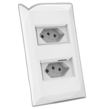 Imagem de Mt - Cj Tomada Dupla 10A Montado 4X2 - Doha Branco - Enerbras