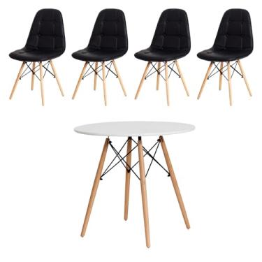 Imagem de Kit 4 Cadeiras Botone Pretas e Mesa Eiffel 90cm Branca para Sala de Jantar ou Escritório Design Moderno