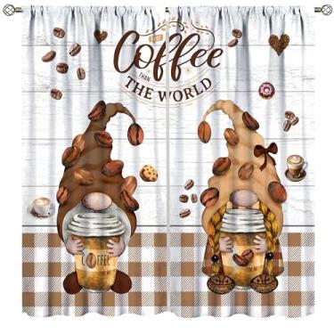 Imagem de Cortinas de cozinha de gnomo de café, rústico vintage tema café latte, decoração de casa, cortinas para sala de jantar, café, sala de estar, tratamento de janela, conjunto com 2 painéis, tamanho total