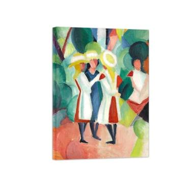 Imagem de Pinturas Famosas em Tela-Quadros Decorativos-Girls in Yellow Hat-Pôster e Impressões para Sala de Estar e Casa 50x70cm20x27in Tela Embrulhada