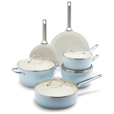 Imagem de Conjunto de Panelas Antiaderente Revestida de Cerâmica, 10 Peças, GREENPAN CC000386 001, Azul