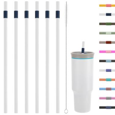 Imagem de Canudos de substituição compatíveis com copo de viagem Owala de 1,134 g - inclui 6 canudos e 1 pacote de escova de limpeza (branco-azul)