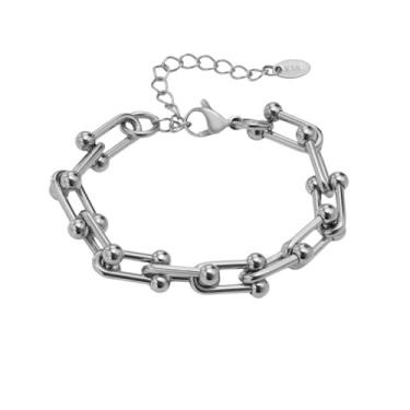 Imagem de SU LIFE Pulseiras de aço inoxidável 10 mm de largura 21 cm de comprimento em forma de U para mulheres e homens, Medium, Aço inoxidável, Sem Pedra Preciosa