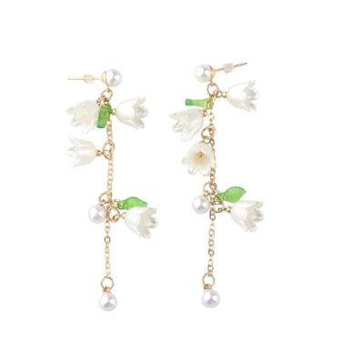 Imagem de LQRI Brincos de pendurar Lily Of The Valley para mulheres, joias de flores silvestres, presente de lírio do vale, joias de casamento para noivas, Small, Metal, n