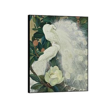 Imagem de Pintura famosa arte de parede - pavões brancos e magnólia - impressão de imagem de animal em tela - Pintura de arte para decoração de parede de sala de estar - Pôster de reproduções 30 x 40 cm 12 x 16