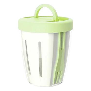 Imagem de Copo portátil de salada de frutas com garfo – Copo de iogurte de café da manhã à prova de vazamento de 500 ml – Design de filtro de camada dupla para piquenique, trabalho, viagem, escola (verde)