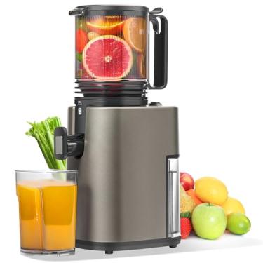 Imagem de Espremedor a frio, máquina de suco de calha de alimentação de 13,7 cm de largura para vegetais e frutas, espremedor de mastigação lenta, fácil de limpar, cinza