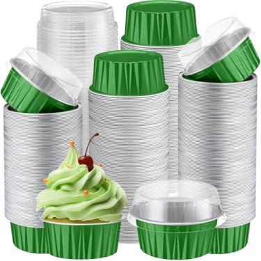 Imagem de Gejoy 400 peças de copos de alumínio para assar, com tampas, 142 g, ramequins descartáveis, mini formas de bolo, creme brulee, forros de cupcake, latas de muffin, molde de pudim, recipiente de