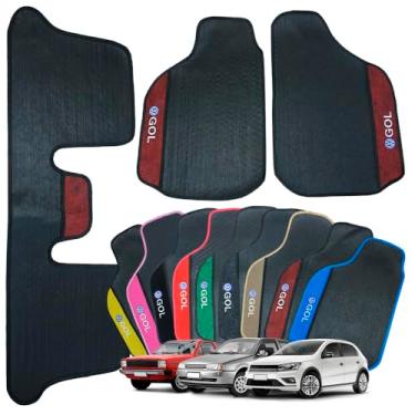 Imagem de Tapete Automotivo Gol G8 G7 G6 G5 G4 G3 G2 G1 Borracha 3 Peças Detalhe em Carpete Personalizado Gol Bola Quadrado (VINHO)