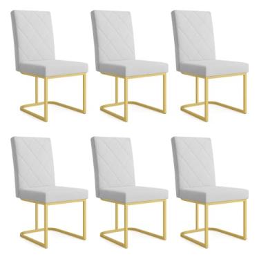 Imagem de Kit 06 Cadeiras de Jantar Estofada Siena Linho Base de Ferro Dourada - Pallazio